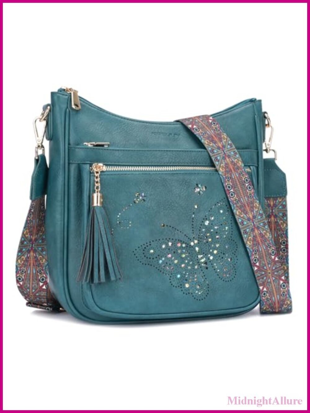 Medium Crossbody Bag Vegan PU Leather Butterfly Shoulder Handbag Tassel